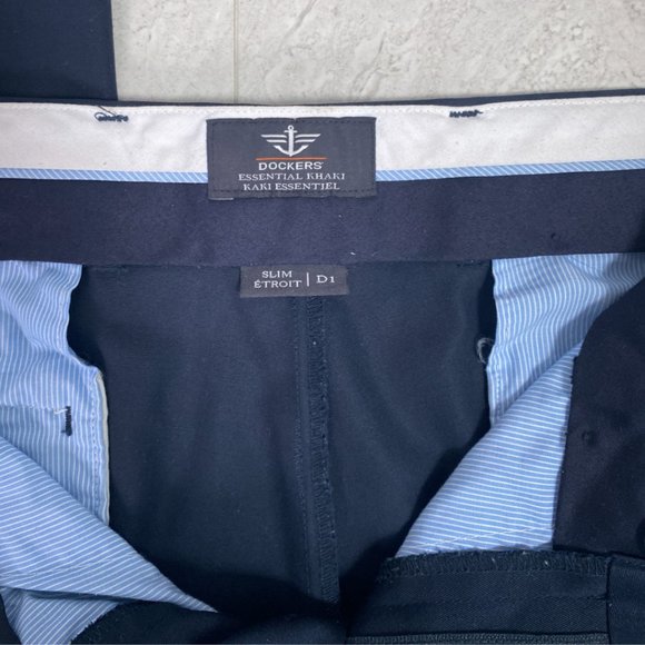 Dockers Essential Khaki Slim Fit Navy Blue 34/32 Men's Pants - Picture 7 of 9